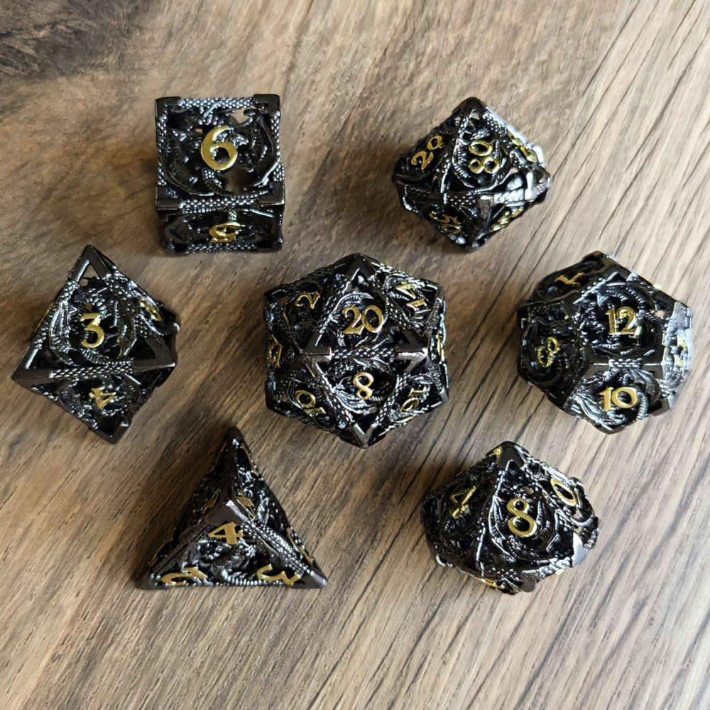 Black Gold Hollow Dragon Dice