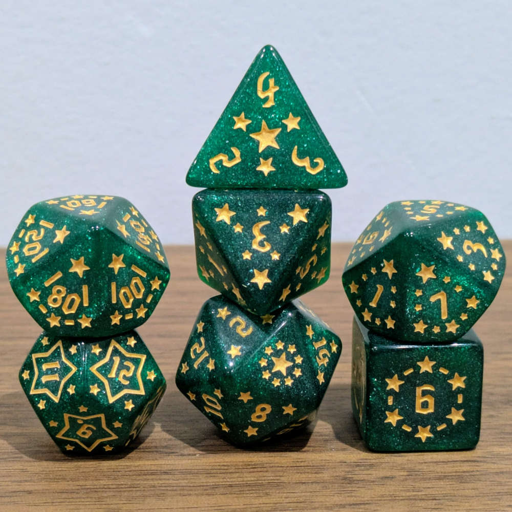 Green Starry Scenes Dice Set