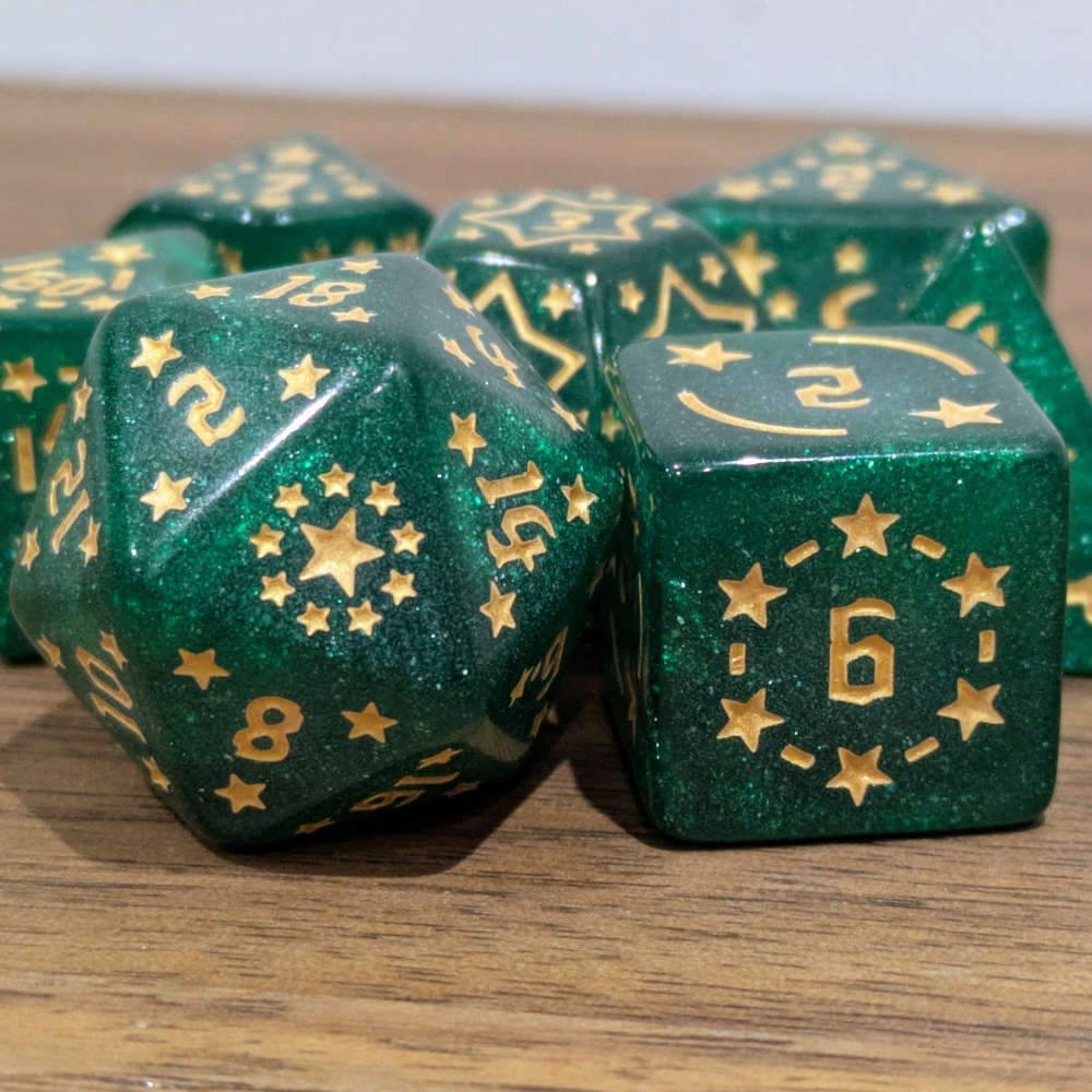 Green Starry Scenes Dice Set