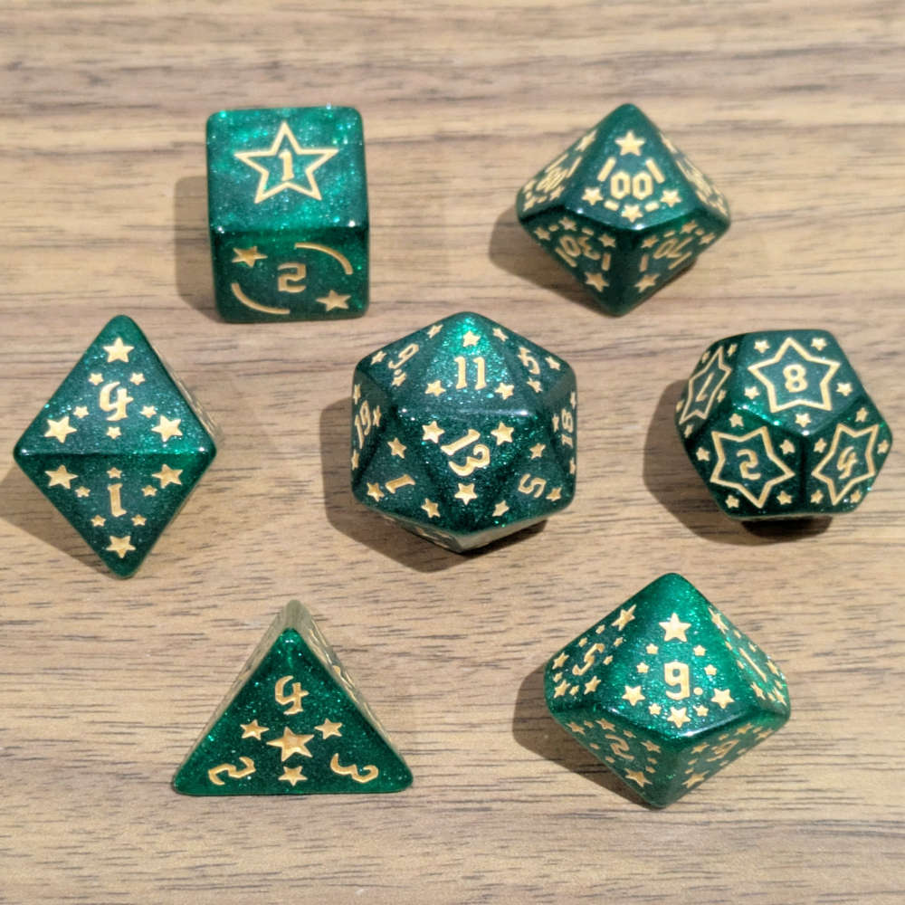 Green Starry Scenes Dice Set