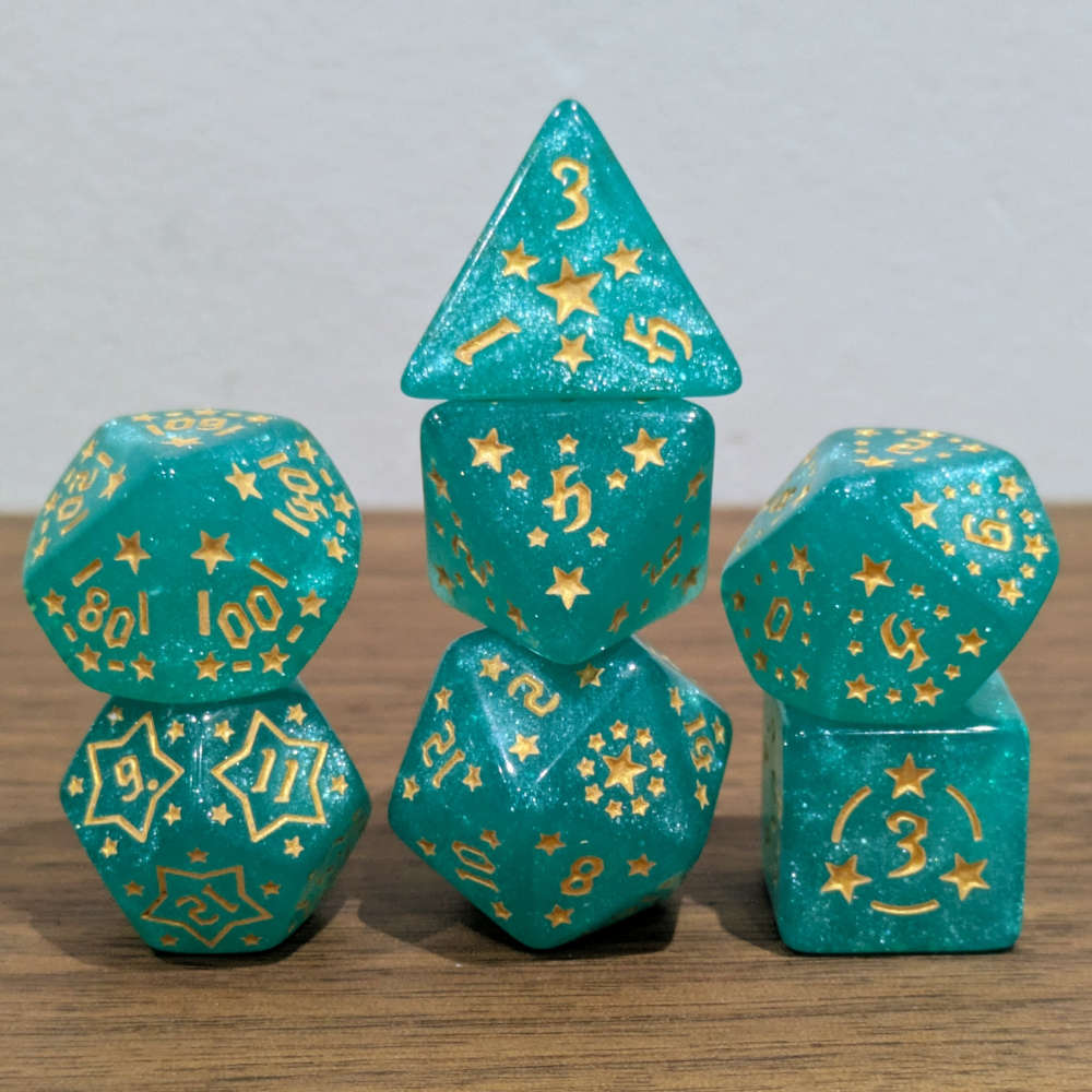 Light Blue Starry Scenes Dice Set
