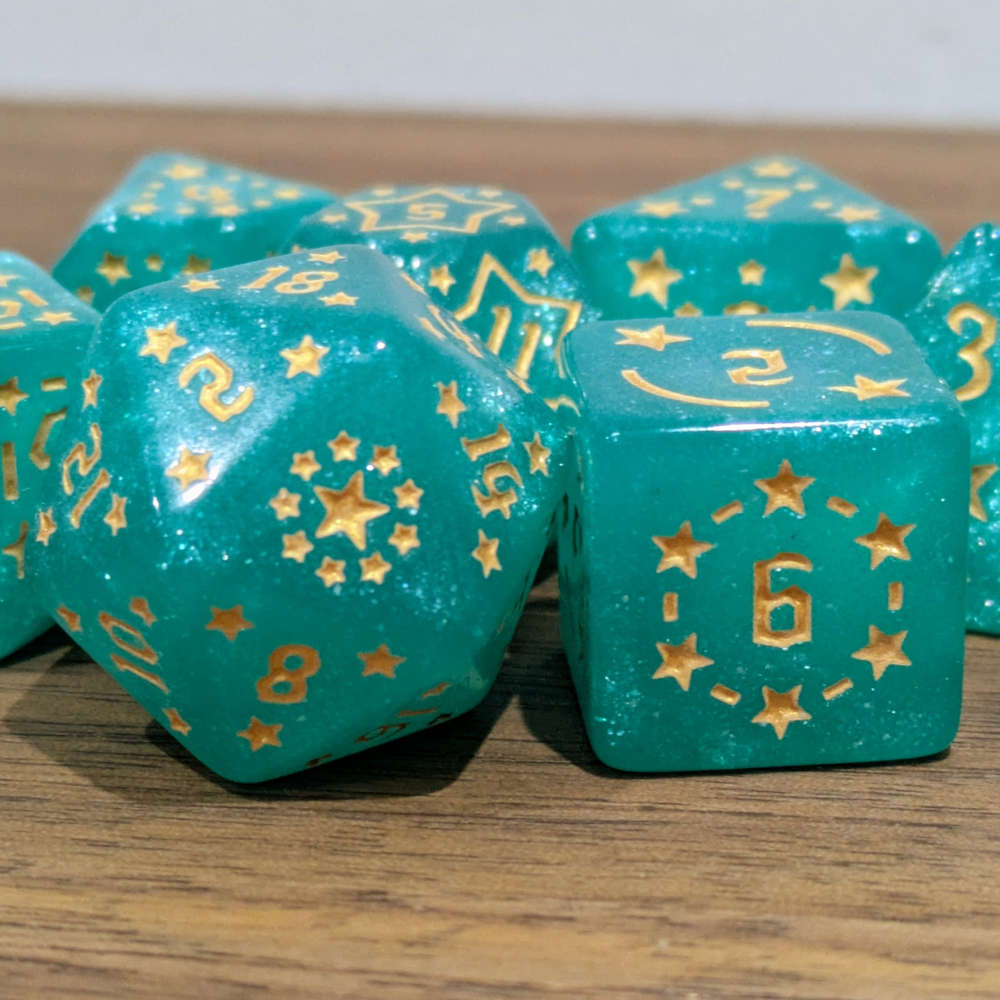Light Blue Starry Scenes Dice Set