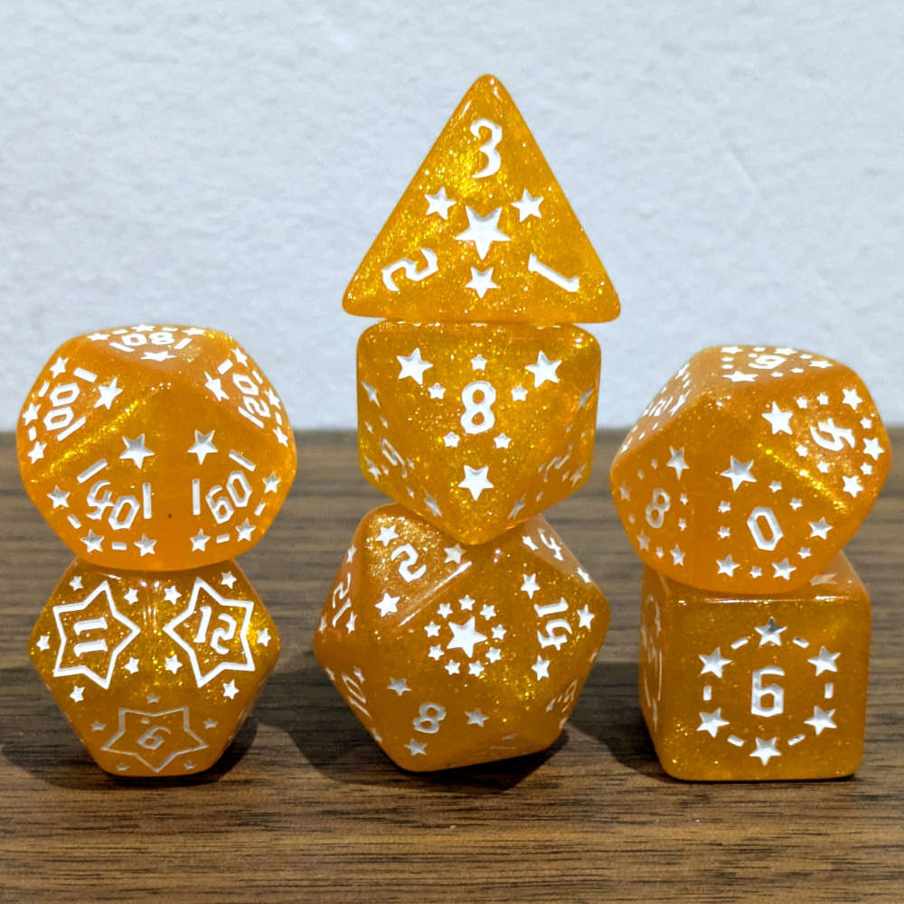 Orange Starry Scenes Dice Set