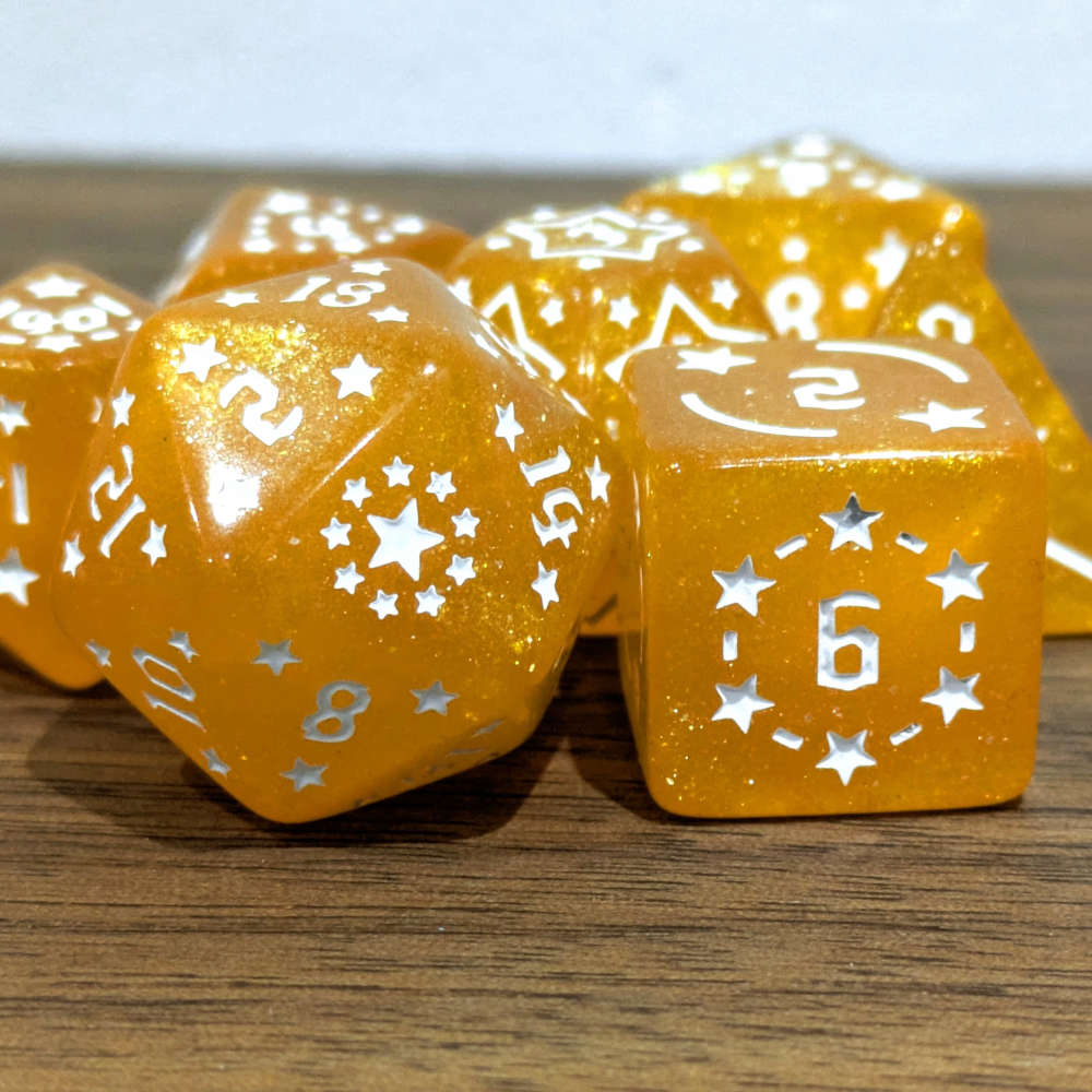 Orange Starry Scenes Dice Set