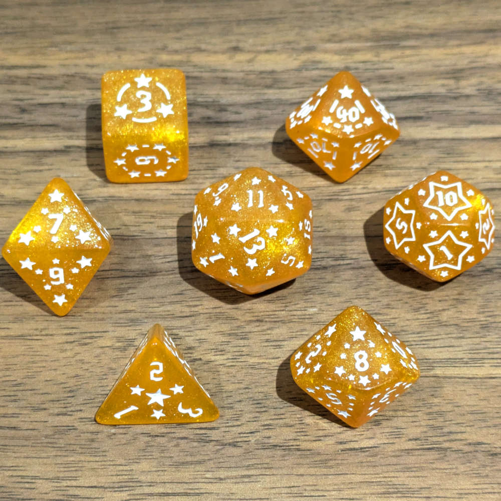 Orange Starry Scenes Dice Set