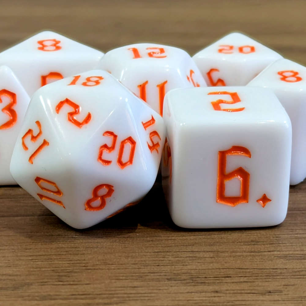 Orange White Moon Dice Set