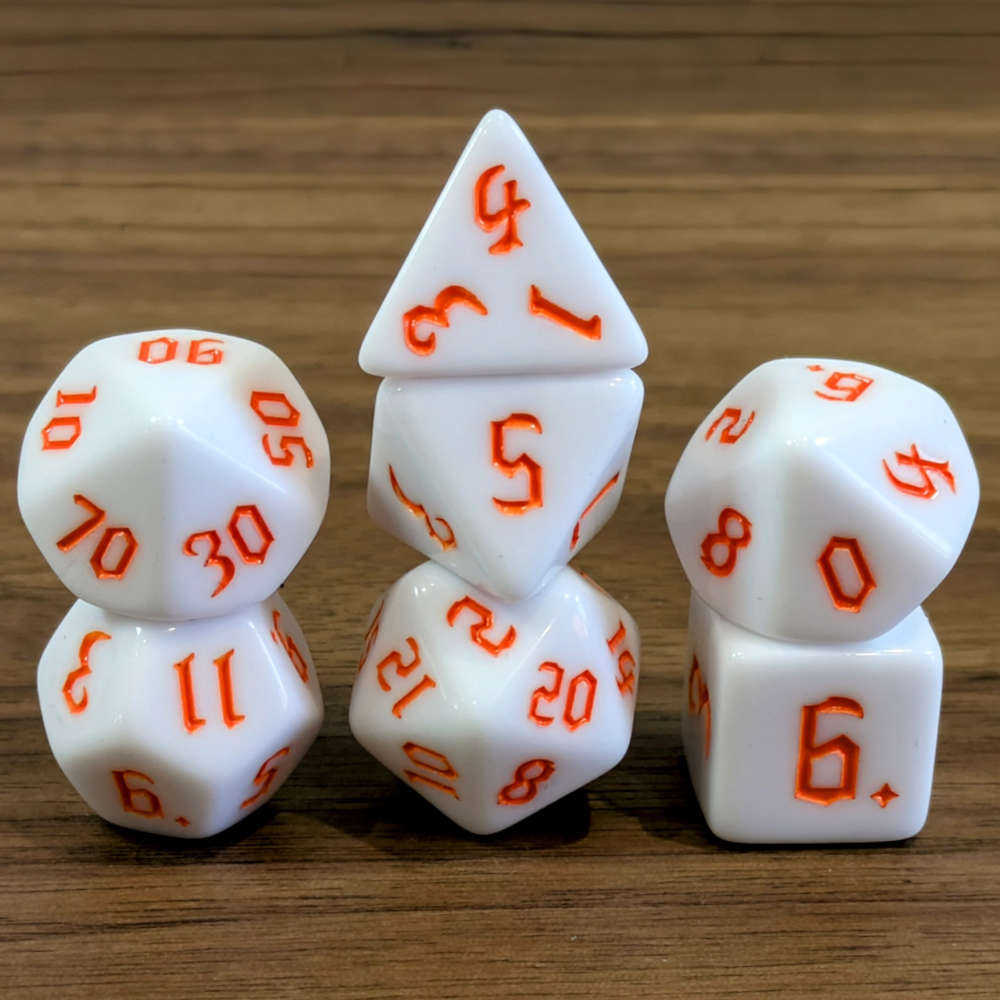Orange White Moon Dice Set