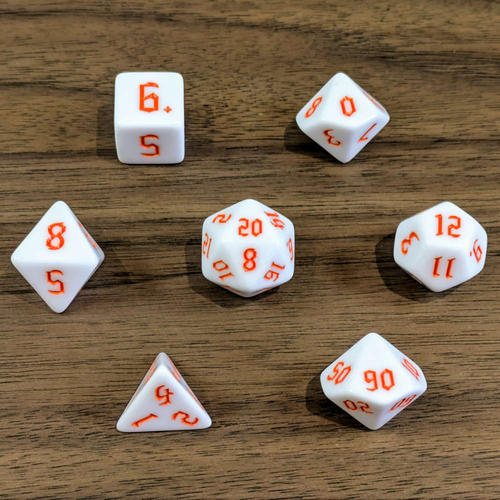 Orange White Moon Dice Set