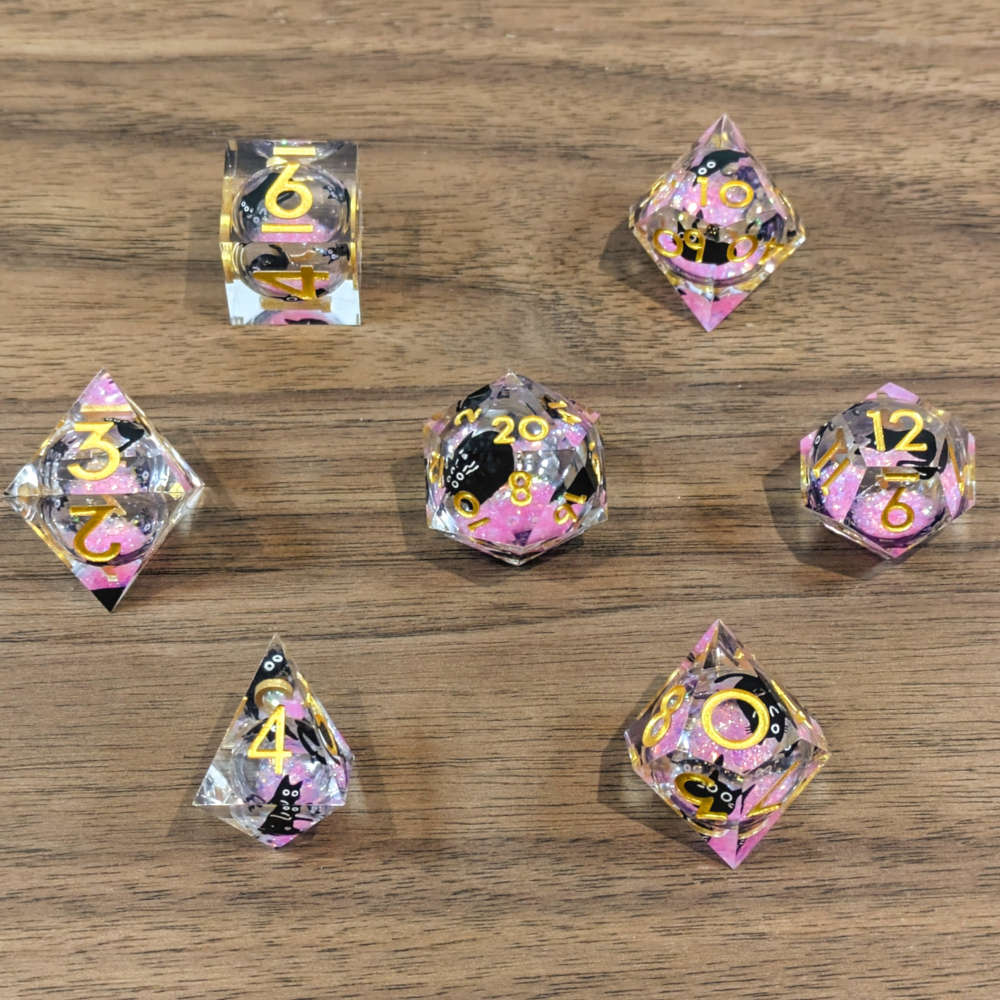 Pink Black Cat Liquid Core Dice