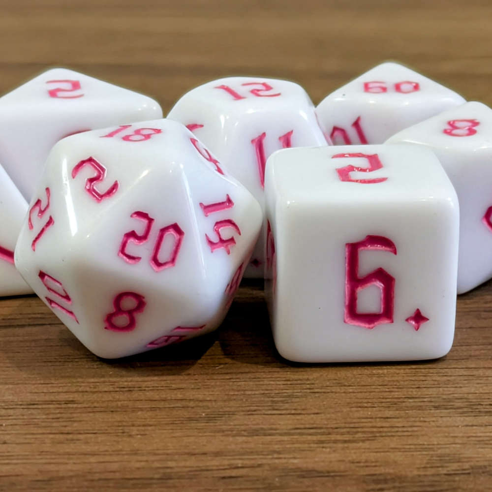 Pink White Moon Dice Set