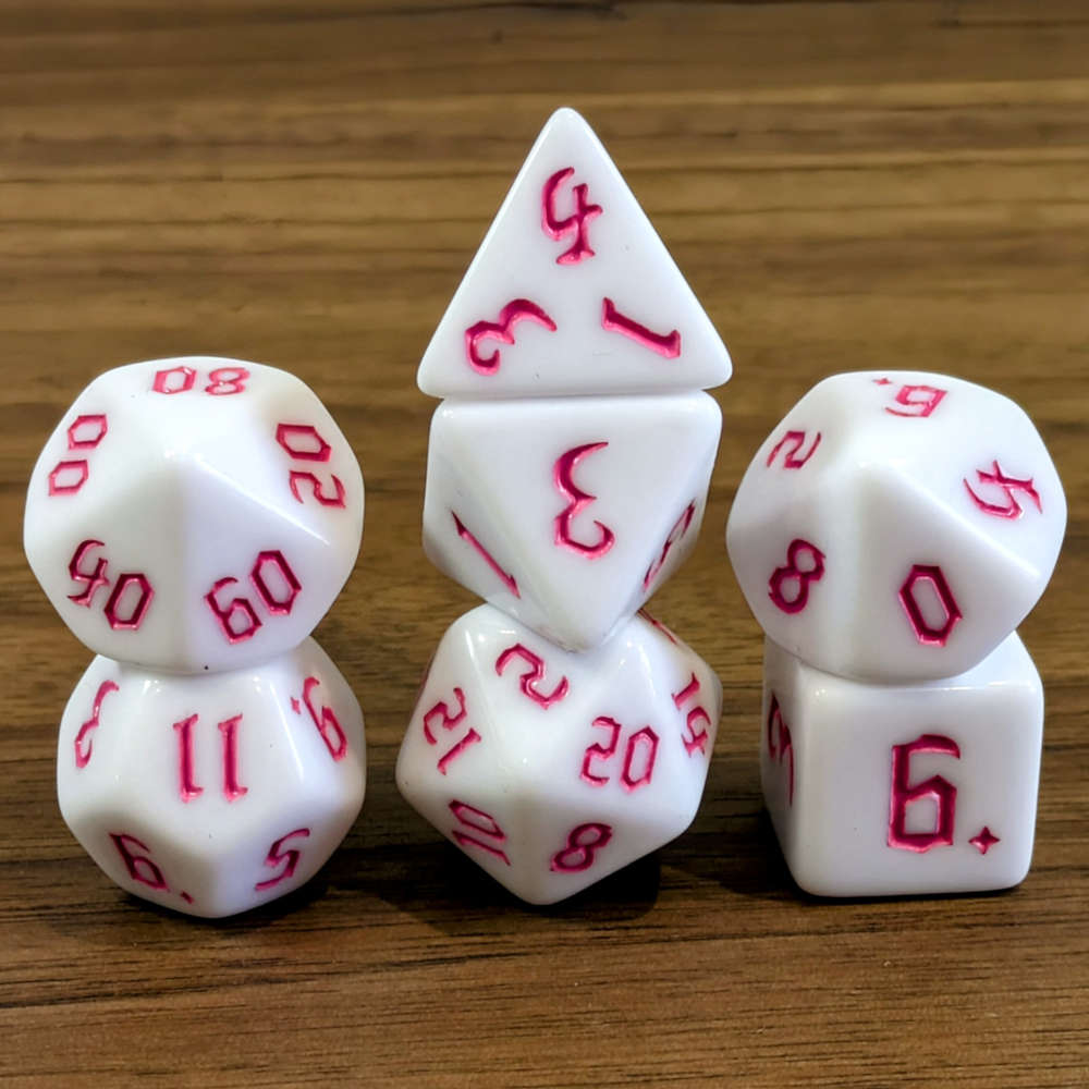 Pink White Moon Dice Set