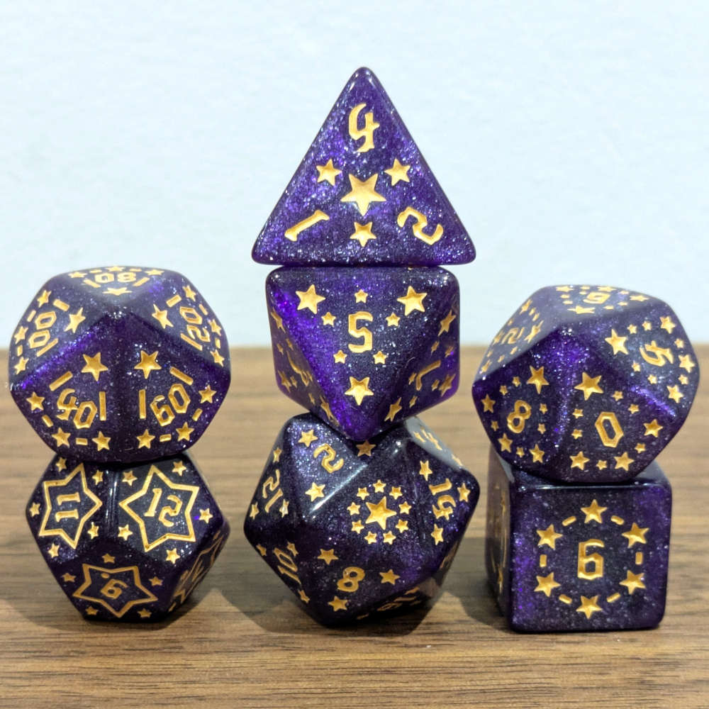 Purple Starry Scenes Dice Set