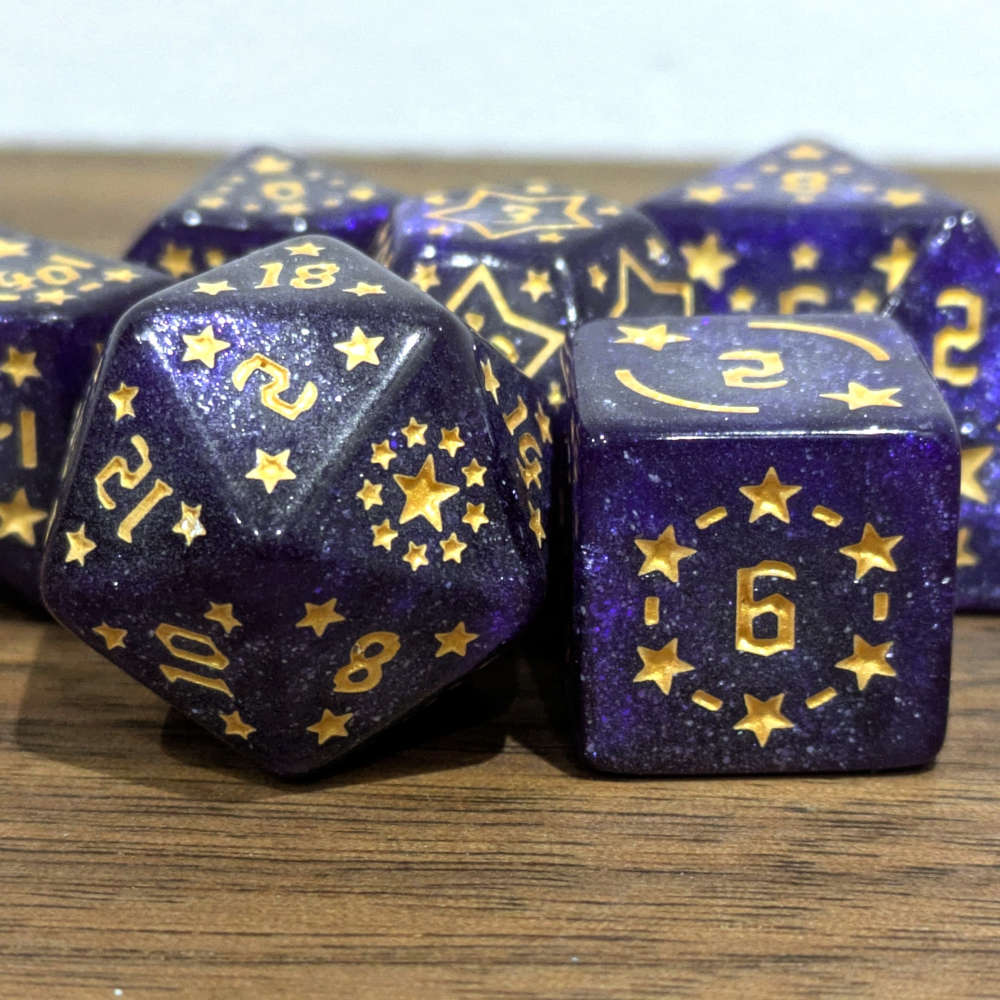Purple Starry Scenes Dice Set