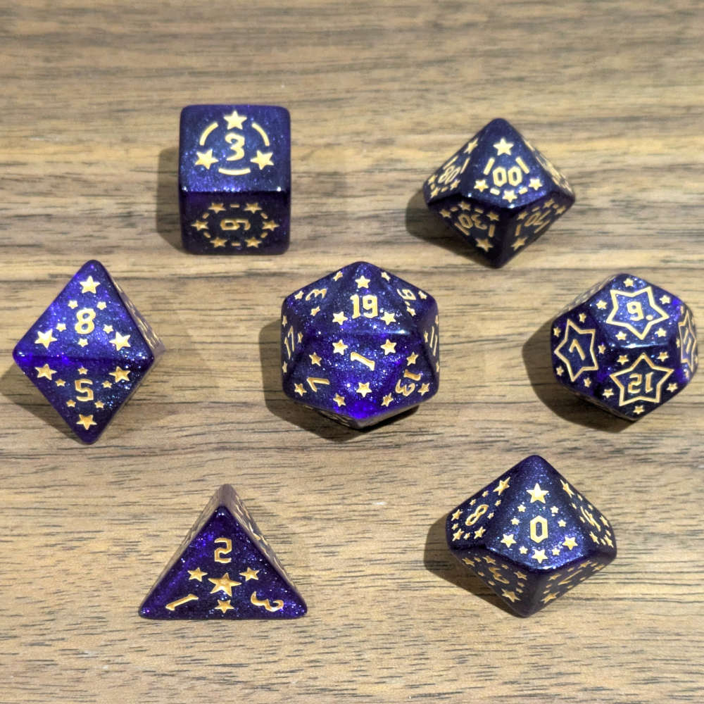 Purple Starry Scenes Dice Set
