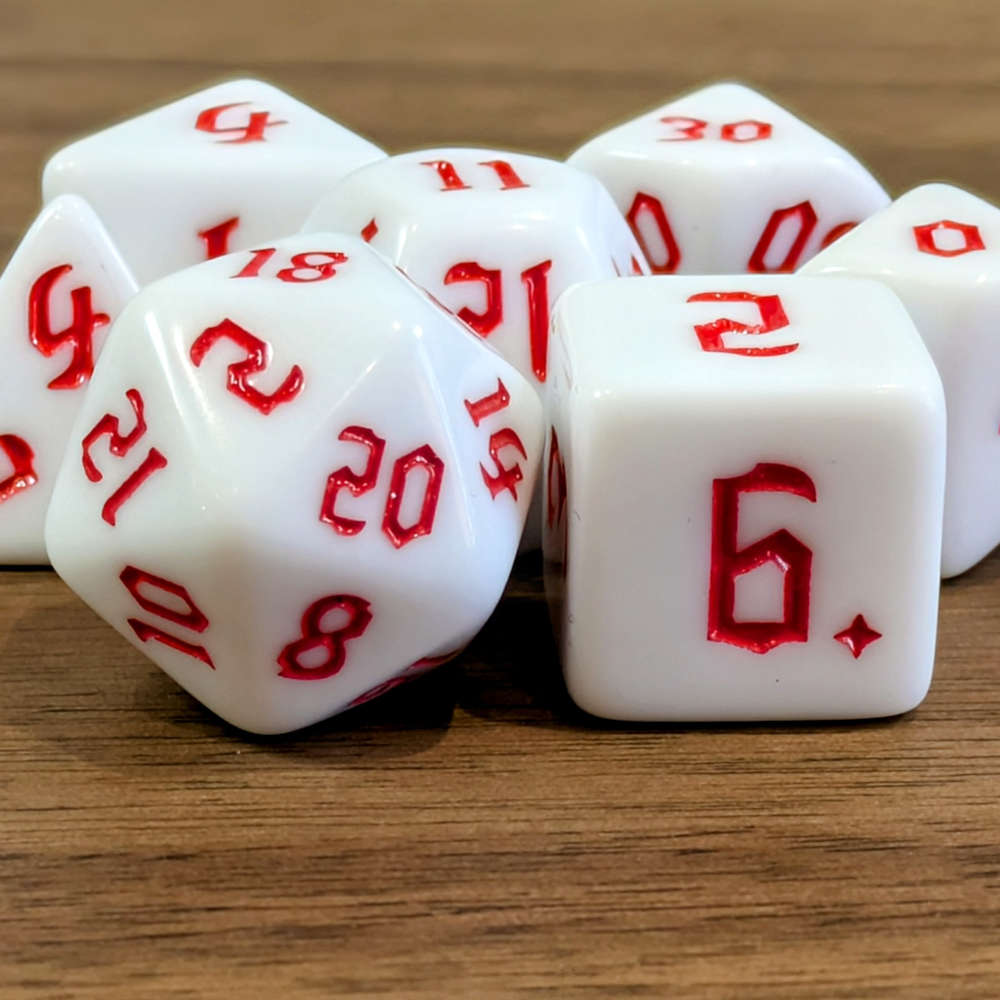 Red White Moon Dice Set