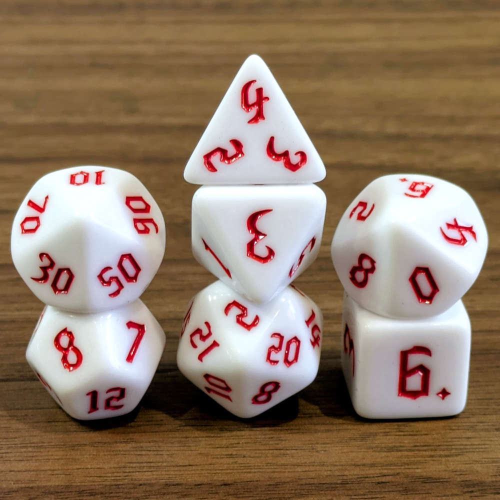 Red White Moon Dice Set