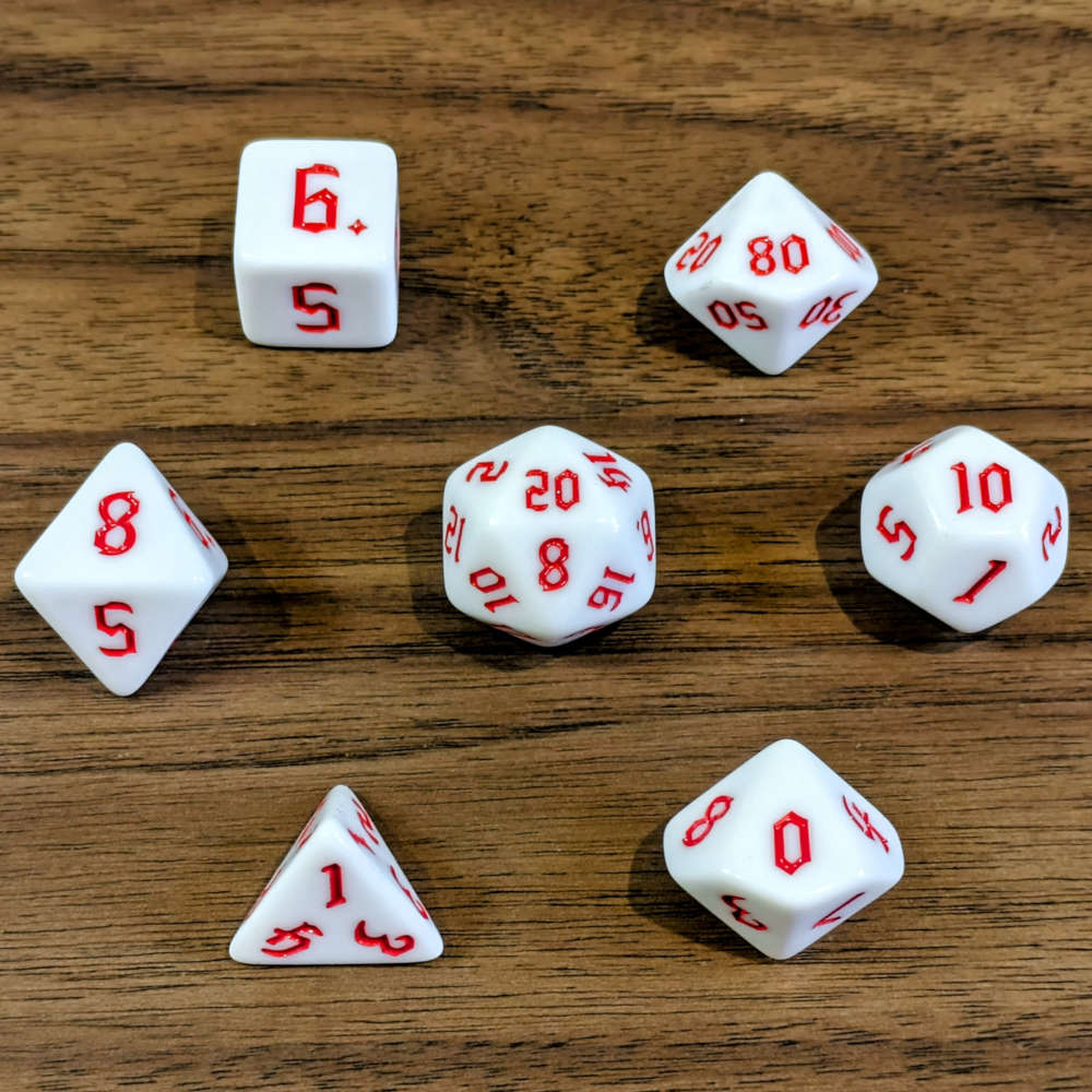 Red White Moon Dice Set