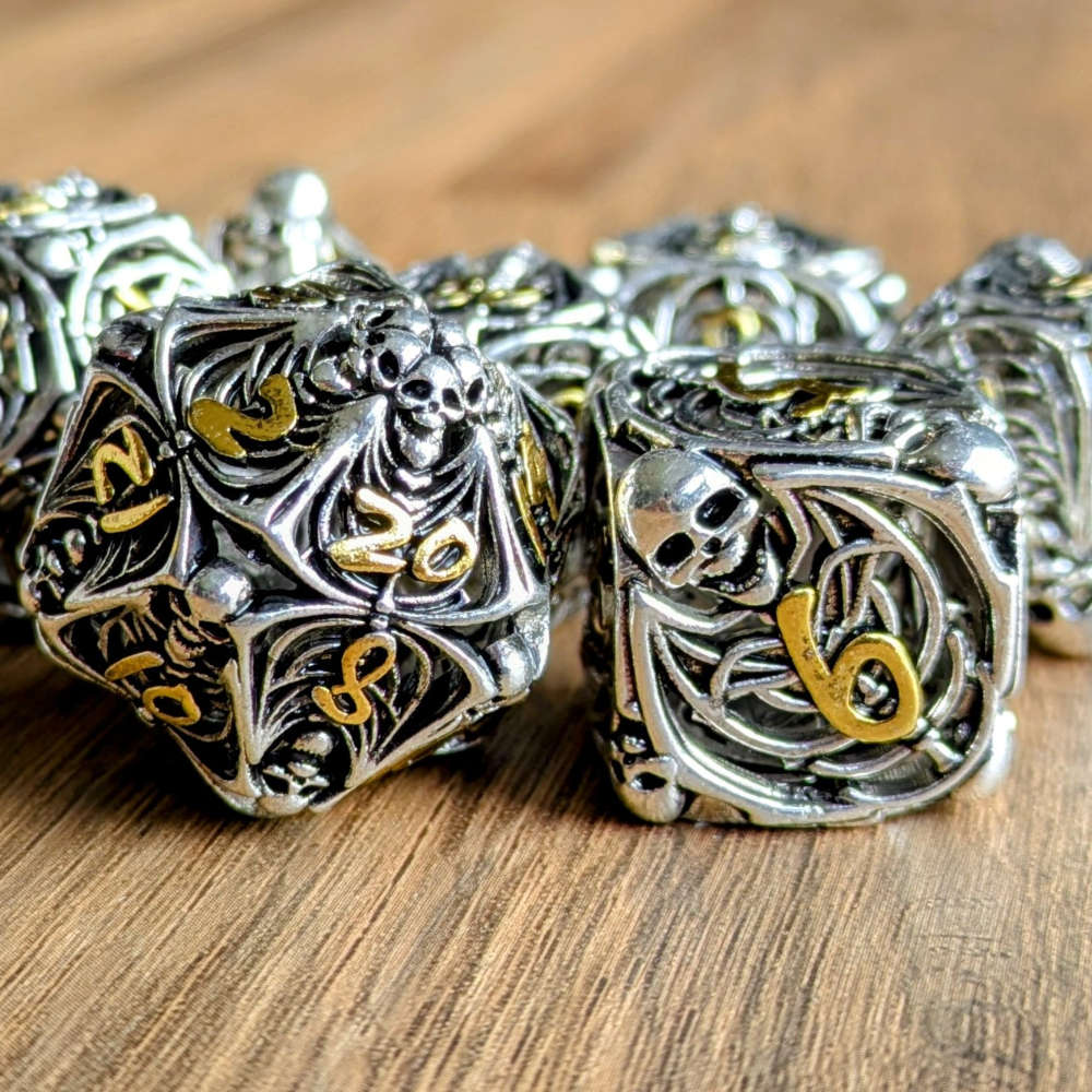 Silver Gold Skull Macabre Dice Set