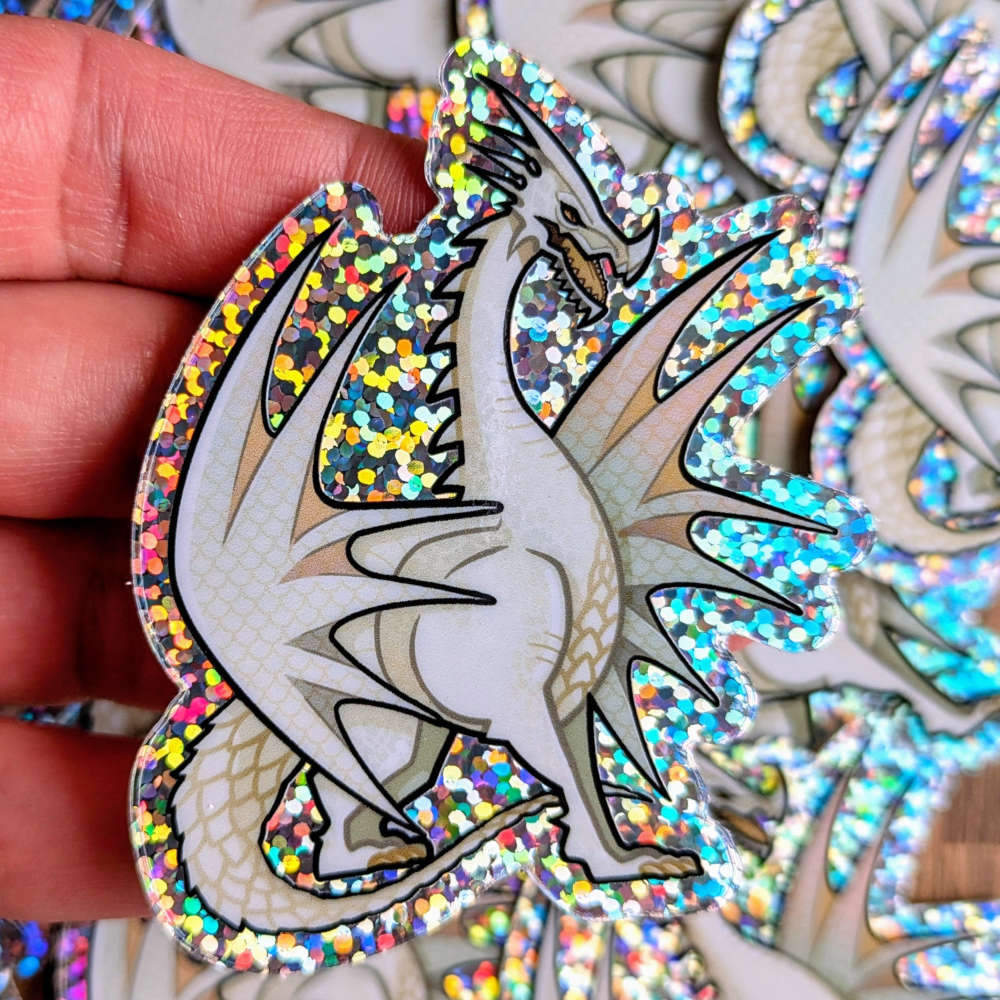 White Glittery Dragon Sticker