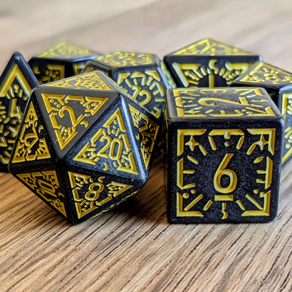Yellow Black Arcane Burst Dice Set