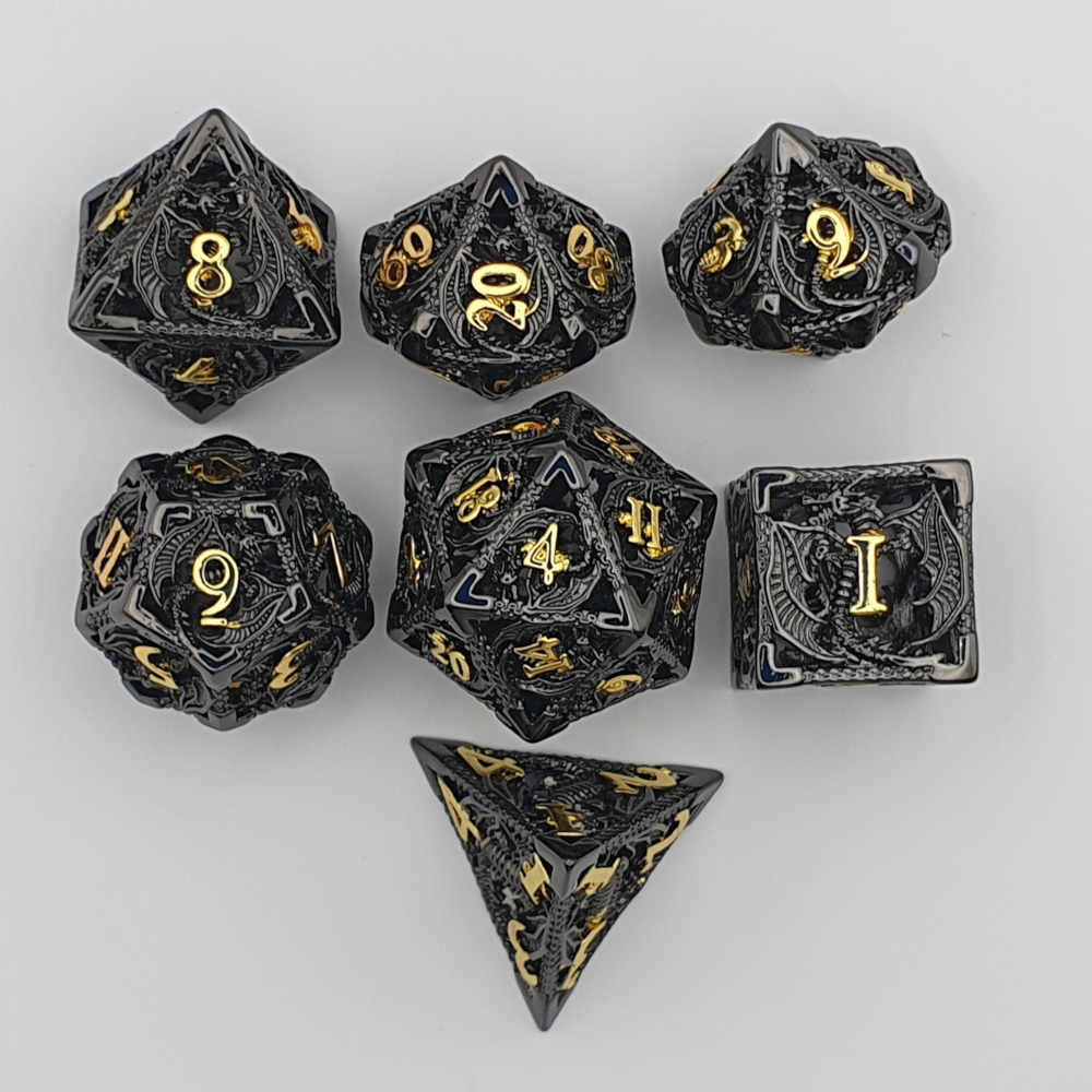 Black gold hollow dragon dice set