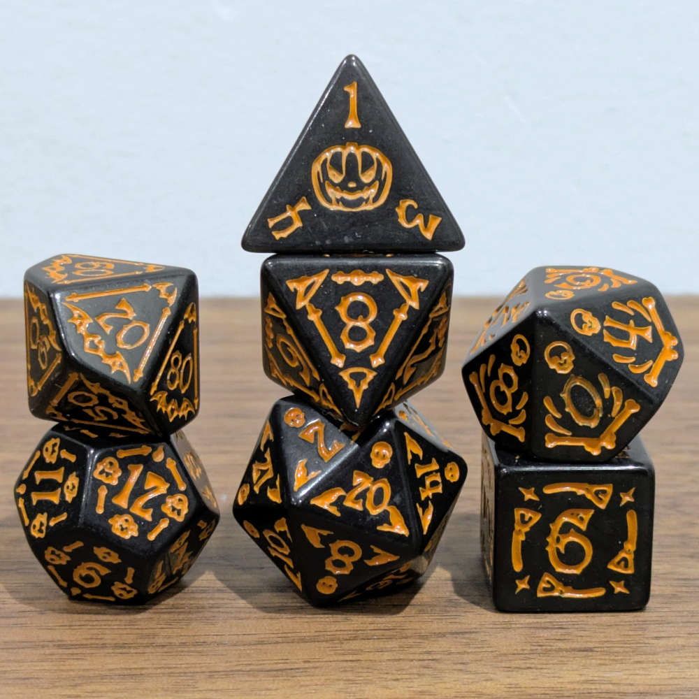 Black Spooky Scary Skeletons Dice Set