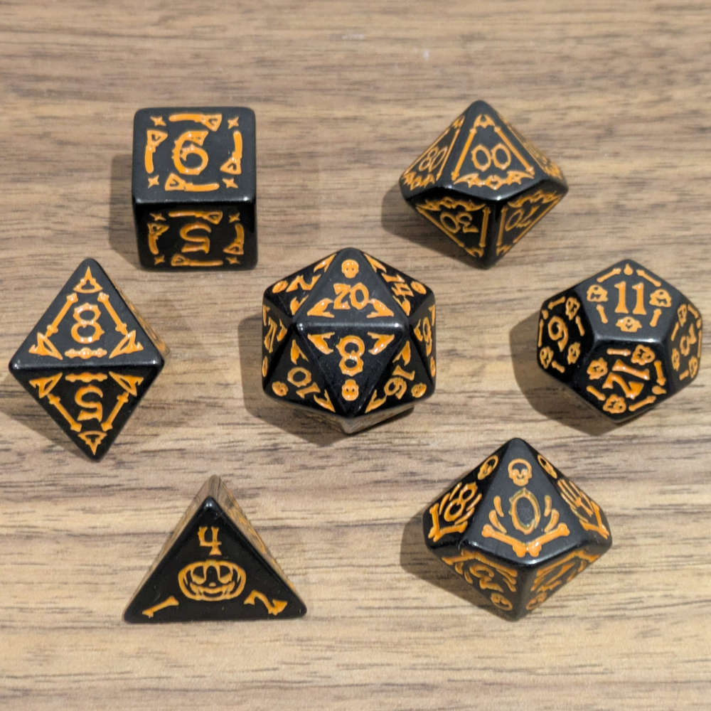 Black Spooky Scary Skeletons Dice Set