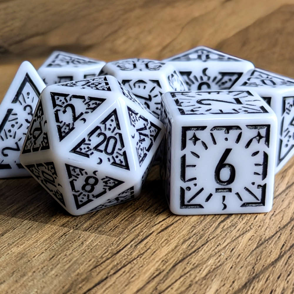 Black White Arcane Burst Dice Set