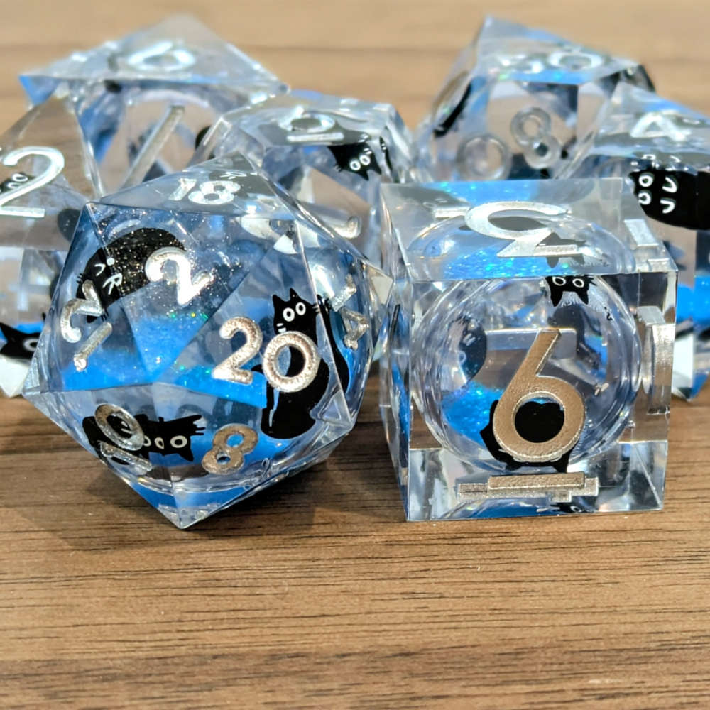 Blue Black Cat Liquid Core Dice