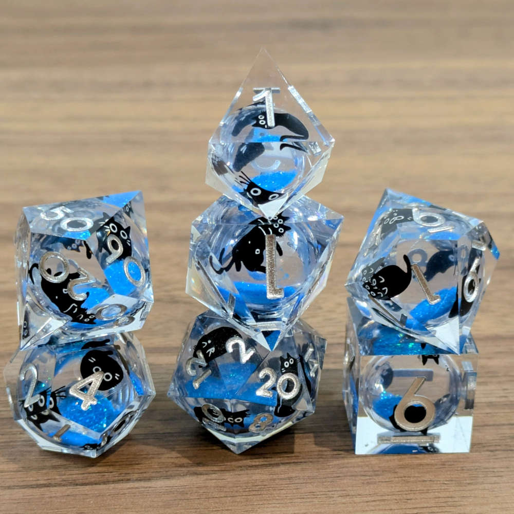 Blue Black Cat Liquid Core Dice