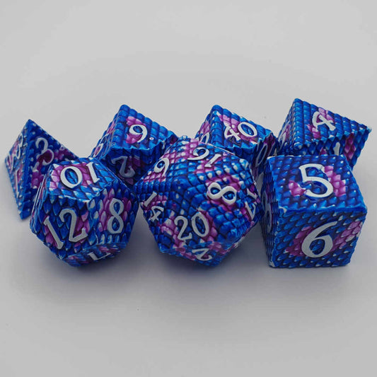 Blue galaxy dragonscale dice set