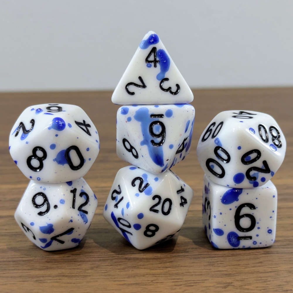 Blue Paint Splatter Dice Set