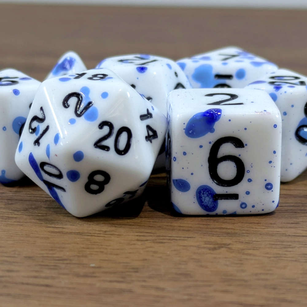 Blue Paint Splatter Dice Set