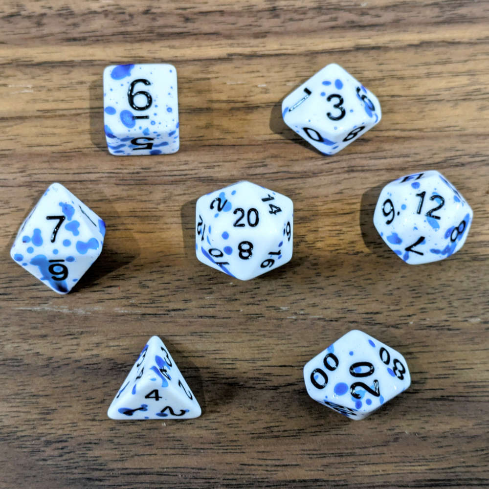 Blue Paint Splatter Dice Set