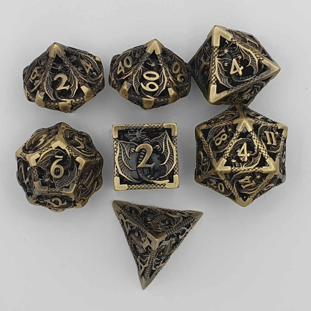 Brass hollow dragon dice set