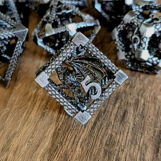 Encapsulated Silver Dragon Metal Dice