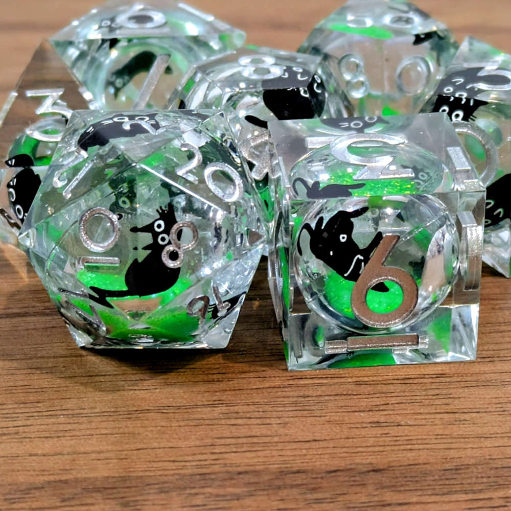 Green Black Cat Liquid Core Dice