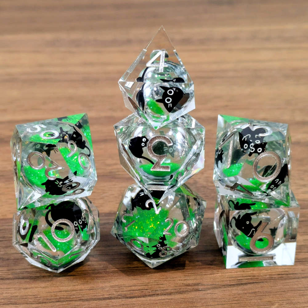 Green Black Cat Liquid Core Dice