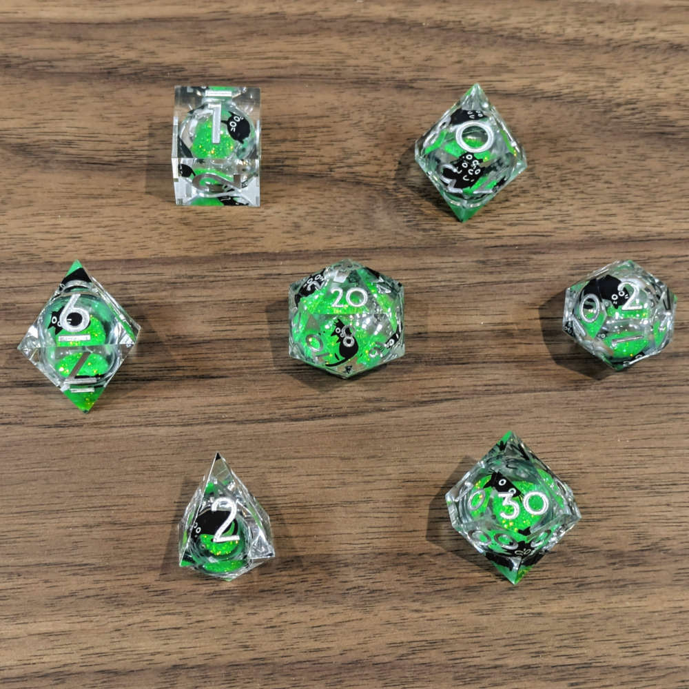 Green Black Cat Liquid Core Dice