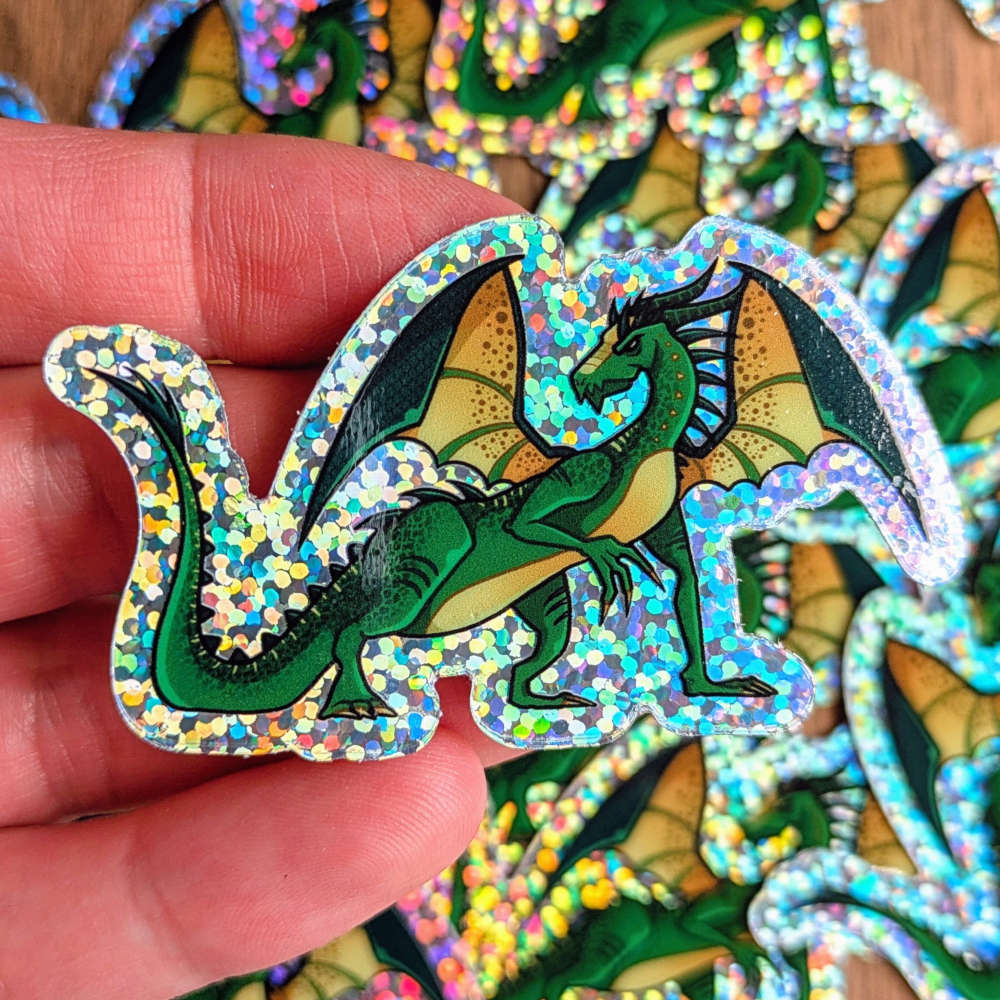 Green Glittery Dragon Sticker