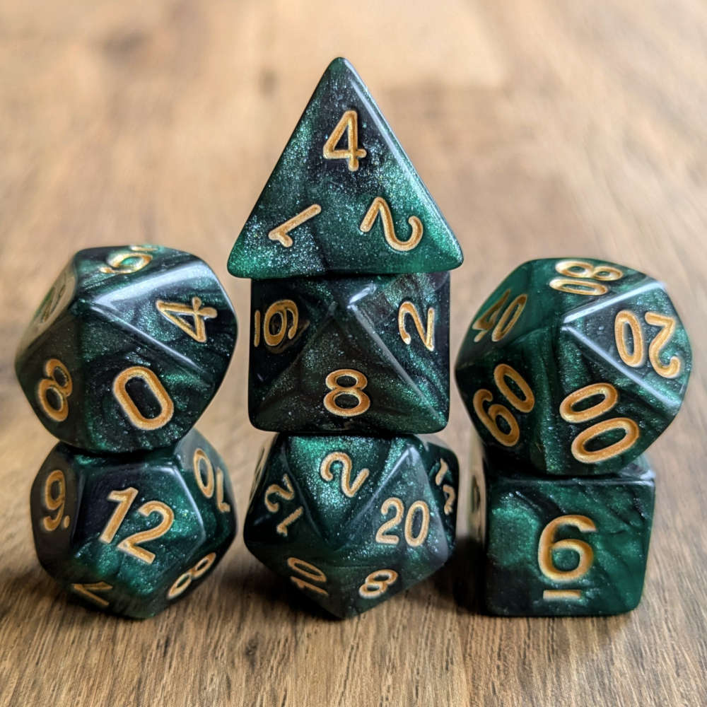 Green Galaxy Dice Set
