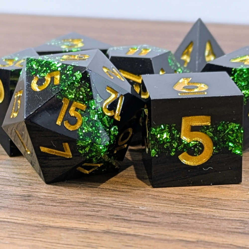 Green Gilded Abyss Dice Set