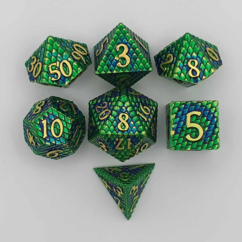 Green gold dragonscale dice set