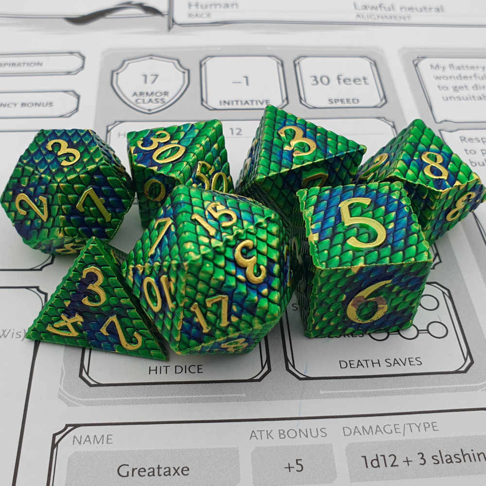 Green gold dragonscale dice set