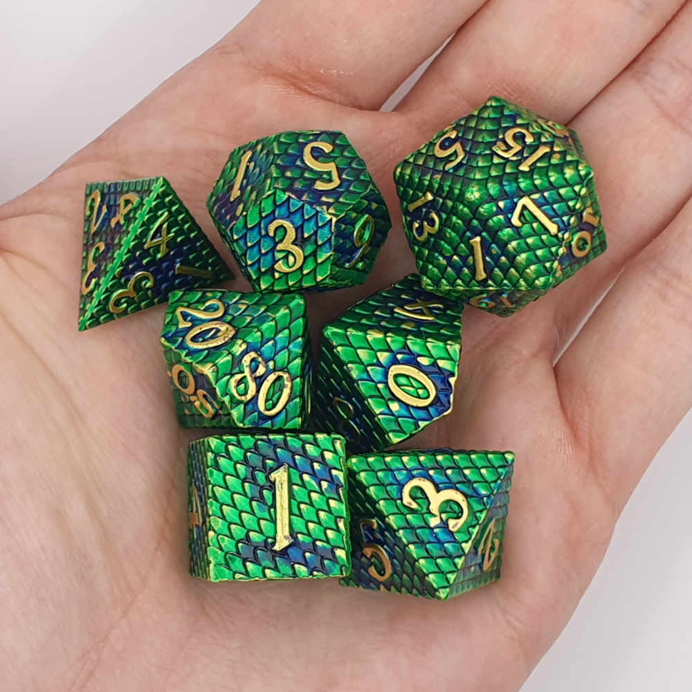 Green gold dragonscale dice set