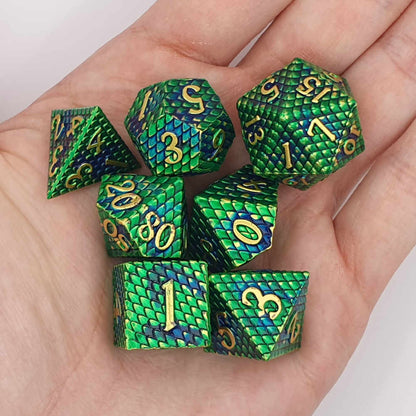 Green gold dragonscale dice set
