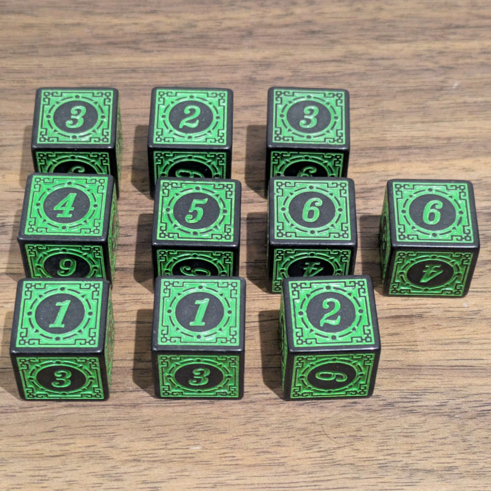 Green Runic D6 Dice Set