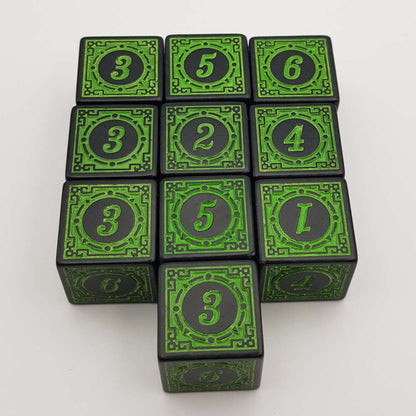 Green runic d6 dice set