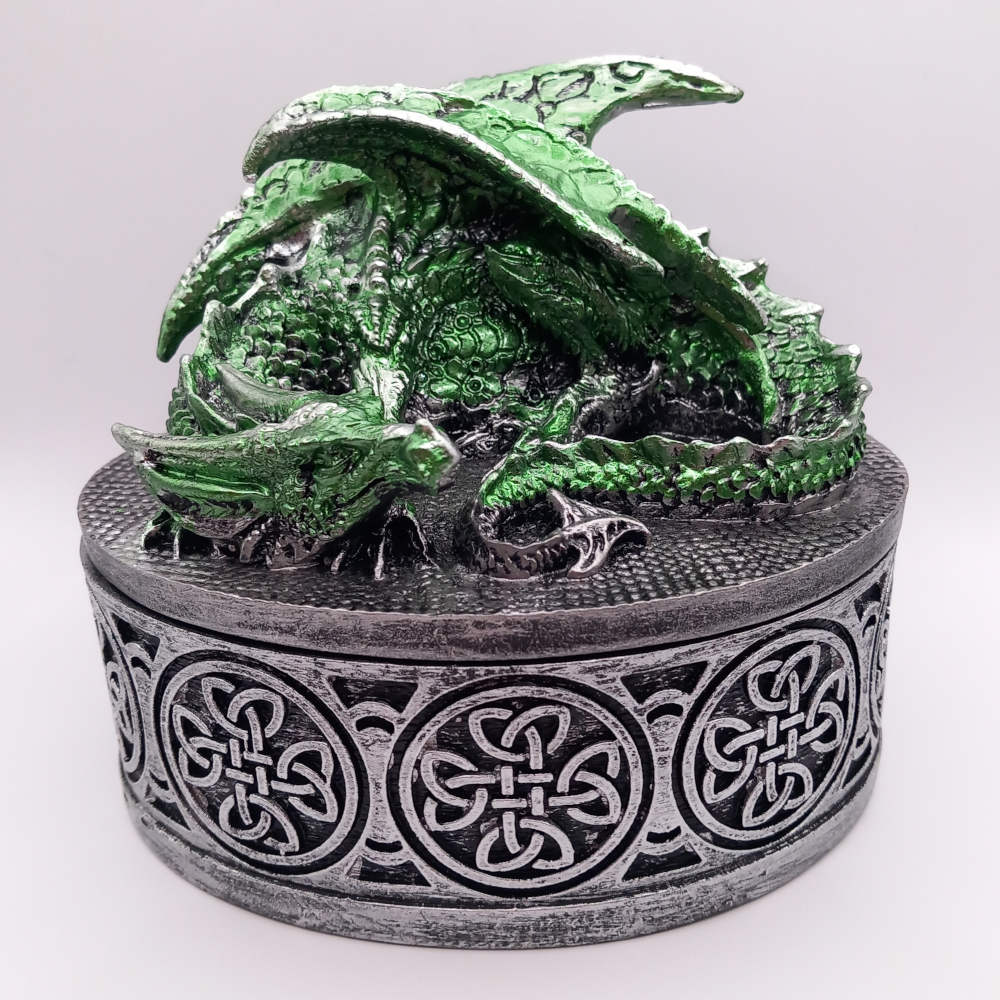 Green sleeping dragon DND dice box