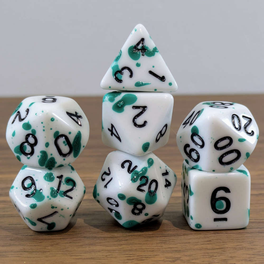 Green Paint Splatter Dice Set